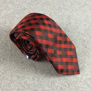 Apt. 9 Slim Tie & Tie Bar Set Black Red Buffalo Plaid Silver Bar 58x2.75 NWT